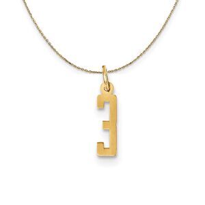 14k Yellow Gold, Alumni Small Elongated Number 3 Necklace - 24 Inch
